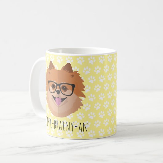 Spitz-Hund in den Nerd-Gläsern | POMER-BRAINY-AN Kaffeetasse (Vorderseite Links)