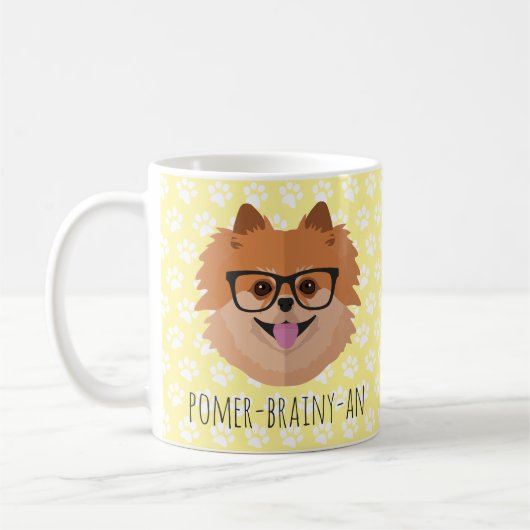 Spitz-Hund in den Nerd-Gläsern | POMER-BRAINY-AN Kaffeetasse (Links)