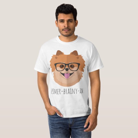 Spitz-Hund in den Nerd-Gläsern | POMER-BRAINY-AN T-Shirt (Vorne ganz)