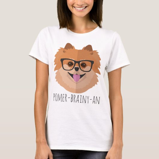 Spitz-Hund in den Nerd-Gläsern | POMER-BRAINY-AN T-Shirt (Vorderseite)
