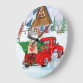 Spitz Hund in der Weihnachtslieferung LKW Schnee Große Wanduhr (Winkel)