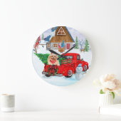 Spitz Hund in der Weihnachtslieferung LKW Schnee Große Wanduhr (Zuhause)