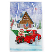 Spitz Hund in der Weihnachtslieferung LKW Schnee Mittlere Geschenktüte (Vorderseite)