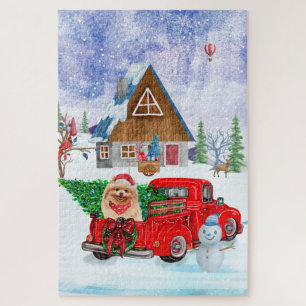 Spitz Hund in der Weihnachtslieferung LKW Schnee Puzzle