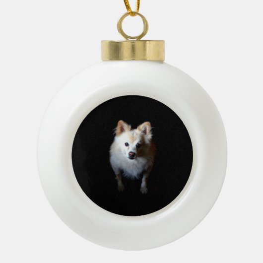Spitz Hund in dunkler Keramik Weihnachtsschmuck Keramik Kugel-Ornament (Vorderseite)