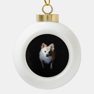 Spitz Hund in dunkler Keramik Weihnachtsschmuck Kugel-Ornament