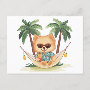 Spitz Hund in einem hawaiianischen Shirt Postkarte