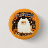 Spitz Hund in Ghost Costume - glückliches Hallowee Button (Vorderseite)