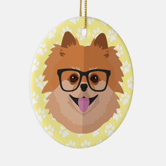 Spitz Hund in Nerd Brille | NIEDLICHER HIPSTER Keramik Ornament (Rechts)