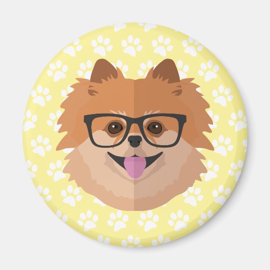 Spitz Hund in Nerd Brille | NIEDLICHER HIPSTER Magnet (Vorne)