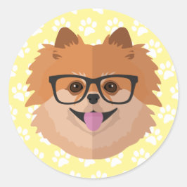 Spitz Hund in Nerd Brille | NIEDLICHER HIPSTER Runder Aufkleber