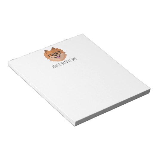 Spitz Hund in Nerd Brille | POMER-BRAINY-AN Notizblock (angewinkelt)