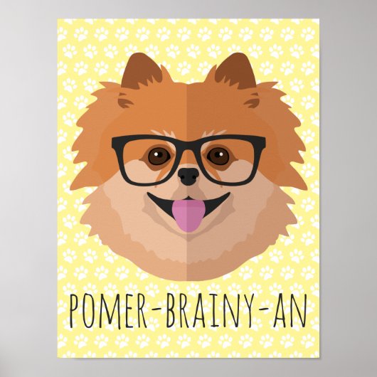 Spitz Hund in Nerd Brille | POMER-BRAINY-AN Poster (Vorne)