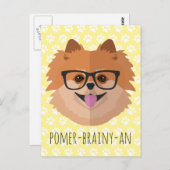 Spitz Hund in Nerd Brille | POMER-BRAINY-AN Postkarte (Vorne/Hinten)