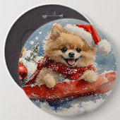 Spitz Hund in Sledge Lass es Schnee Weihnachten Button (Vorne & Hinten)