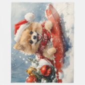 Spitz Hund in Sledge Lass es Schnee Weihnachten Fleecedecke (Vorderseite)