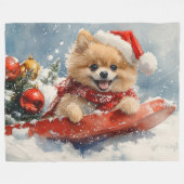 Spitz Hund in Sledge Lass es Schnee Weihnachten Fleecedecke (Vorderseite (Horizontal))