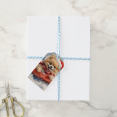 Spitz Hund in Sledge Lass es Schnee Weihnachten Geschenkanhänger (Mit Garn)