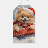 Spitz Hund in Sledge Lass es Schnee Weihnachten Geschenkanhänger (Rückseite)