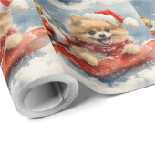 Spitz Hund in Sledge Lass es Schnee Weihnachten Geschenkpapier (Rolleneckpunkt)