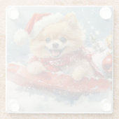 Spitz Hund in Sledge Lass es Schnee Weihnachten Glasuntersetzer (Rückseite)