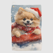 Spitz Hund in Sledge Lass es Schnee Weihnachten Golfhandtuch (Vorderseite)