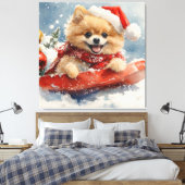 Spitz Hund in Sledge Lass es Schnee Weihnachten Leinwanddruck (Insitu (Schlafzimmer))