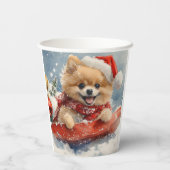 Spitz Hund in Sledge Lass es Schnee Weihnachten Pappbecher (Rückseite)