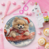 Spitz Hund in Sledge Lass es Schnee Weihnachten Pappteller (Party)