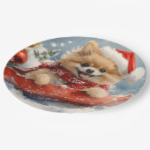 Spitz Hund in Sledge Lass es Schnee Weihnachten Pappteller (Schrägansicht)