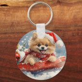 Spitz Hund in Sledge Lass es Schnee Weihnachten Schlüsselanhänger (Rückseite)