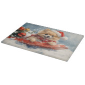 Spitz Hund in Sledge Lass es Schnee Weihnachten Schneidebrett (Ecke)
