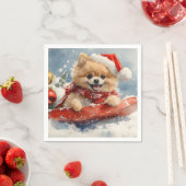 Spitz Hund in Sledge Lass es Schnee Weihnachten Serviette (Beispiel)