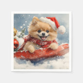 Spitz Hund in Sledge Lass es Schnee Weihnachten Serviette (Vorderseite)