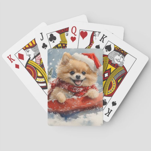 Spitz Hund in Sledge Lass es Schnee Weihnachten Spielkarten (Rückseite)