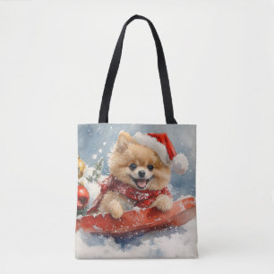 Spitz Hund in Sledge Lass es Schnee Weihnachten Tasche