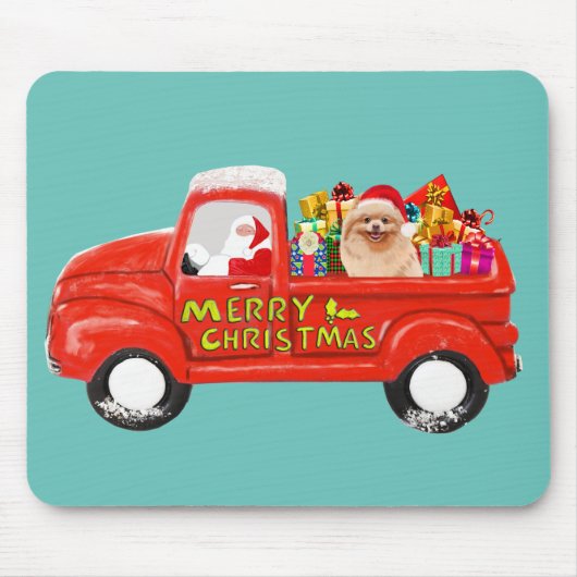 Spitz Hund in Weihnachtslieferung LKW Mousepad (Vorne)