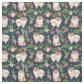 Spitz Hund Kaktus Blumenmeer Blau Stoff (Muster)