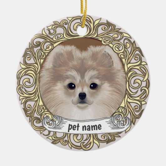 Spitz Hund liebt Gedächtnisschmuck Keramik Ornament (Vorne)