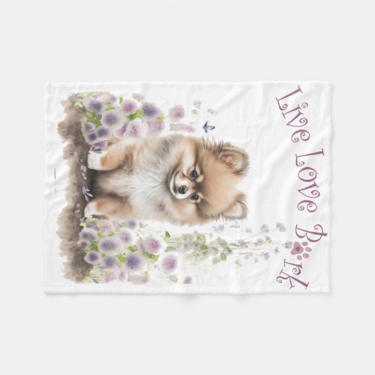 Spitz Hund Mama Bläschen Fleecedecke (Vorderseite (Horizontal))