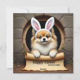 Spitz Hund mit Familienname Feiertagskarte