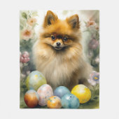 Spitz Hund mit Ostereiern Urlaub Fleecedecke (Vorderseite)