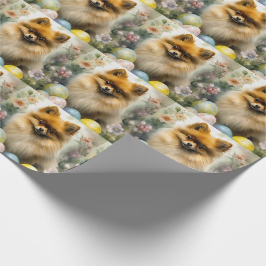 Spitz Hund mit Ostereiern Urlaub Geschenkpapier (Ecke)