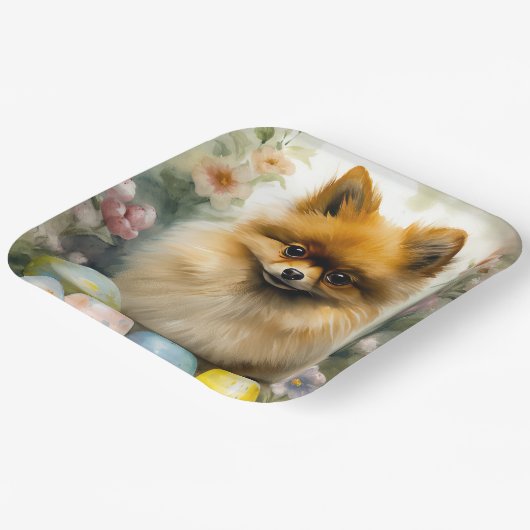 Spitz Hund mit Ostereiern Urlaub Pappteller (Gewinkelt)