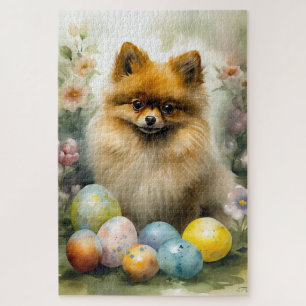 Spitz Hund mit Ostereiern Urlaub Puzzle