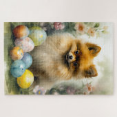 Spitz Hund mit Ostereiern Urlaub Puzzle (Horizontal)
