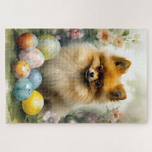 Spitz Hund mit Ostereiern Urlaub Puzzle (Horizontal)