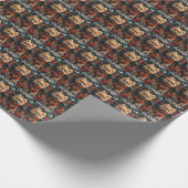 Spitz Hund mit Weihnachtsgeschenken Feuerplatz Geschenkpapier (Ecke)