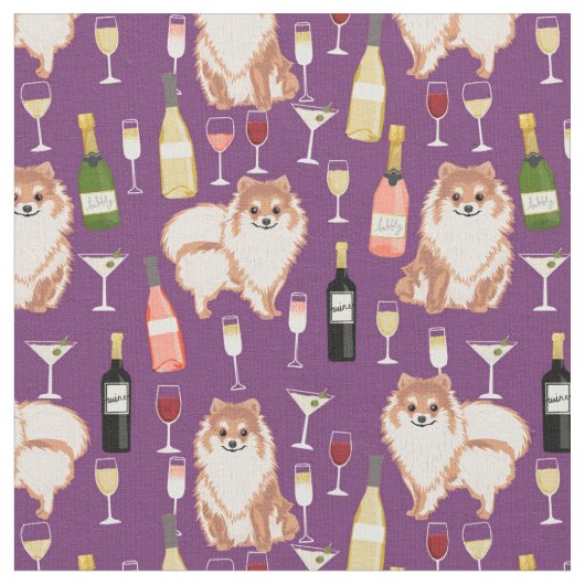 Spitz Hund und Wein lila Stoff (Nahaufnahme)