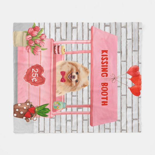Spitz Hund Valentinstag Kissing-Stand Fleecedecke (Vorderseite (Horizontal))